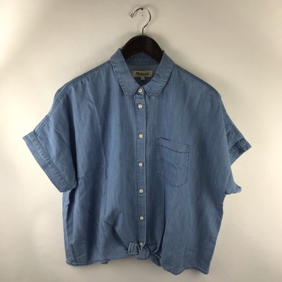 Madewell Denim Short Sleeve Tie Waist Top NWT - Picture 6 of 9